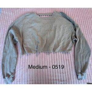 SO Waffle Knit Cropped Long Sleeve Top Olive Green Back Cutout Thermal Shirt M